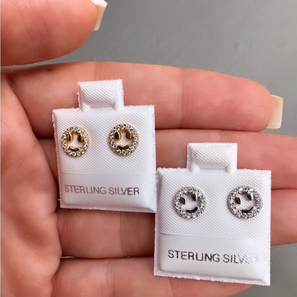 Sterling Silver Smiley Face Earrings